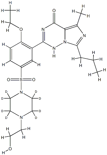 2-[2-ethoxy-5-[2,2,3,3,5,5,6,6-octadeuterio-4-(2-hydroxyethyl)piperazin-1-yl]sulfonylphenyl]-5-methyl-7-propyl-1H-imidazo[5,1-f][1,2,4]triazin-4-one Struktur