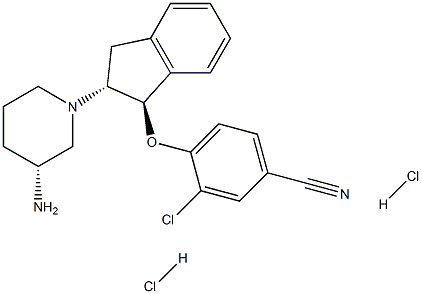 4-[[(1R,2R)-2-[(3R)-3-氨基-1-哌啶基]-2,3-二氢-1H-茚-1-基]氧基]-3-氯苯甲腈二盐酸盐, 1333207-63-8, 结构式