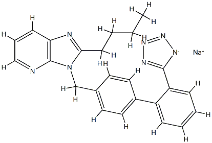 2-ブチル-3-[[2′-(1H-テトラゾール-5-イル)-4-ビフェニリル]メチル]-3H-イミダゾ[4,5-b]ピリジン・ナトリウム 化学構造式