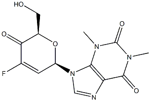 7-(3-deoxy-3-fluorohex-2-enopyranosyl-4-ulose)theophylline Structure