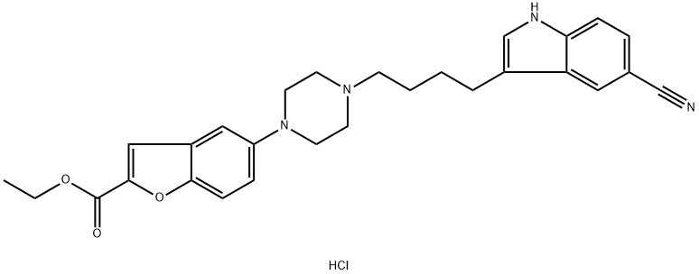 5-[4-[4-(5-cyano-1H-indol-3-yl)butyl]-1-piperazinyl]-2-benzofurancarboxylic acid ethyl ester hydrochlorid Structure