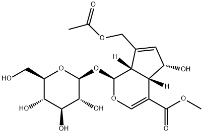 (1S,4aα,7aα)-7-[(アセチルオキシ)メチル]-1α-(β-D-グルコピラノシルオキシ)-1,4a,5,7a-テトラヒドロ-5β-ヒドロキシシクロペンタ[c]ピラン-4-カルボン酸メチル 化学構造式