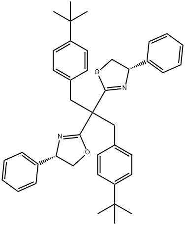 (4S,4'S)-2,2'-(1,3-ビス[4-(t-ブチル)フェニル)プロパン-2,2-ジイル]ビス(4-フェニル-4,5-ジヒドロオキサゾール)  (S)-BTBBPh-SaBOX(S)-BTBBPh-SaBOX 化学構造式