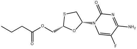 ((2S,5R)-5-(4-氨基-5-氟-2-氧亚基嘧啶-1(2H)-基)-1,3-噁噻戊环-2-基)甲基丁酯, 143491-58-1, 结构式
