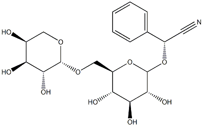 (R)-α-[(6-O-α-L-アラビノピラノシル-β-D-グルコピラノシル)オキシ]ベンゼンアセトニトリル 化学構造式