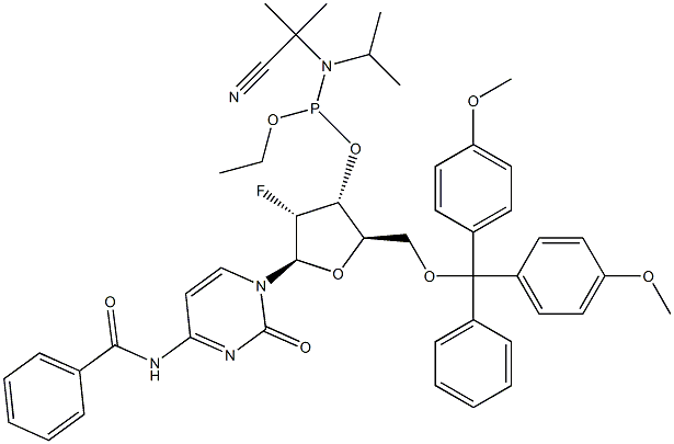 N4-苯甲酰基-5'-O-DMT-2'-氟-脱氧胞苷-3'-氰乙氧基亚磷酰胺,161442-19-9,结构式