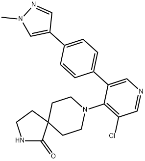8-[3-クロロ-5-[4-(1-メチル-1H-ピラゾール-4-イル)フェニル]-4-ピリジル]-2,8-ジアザスピロ[4.5]デカン-1-オン 化学構造式