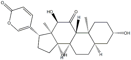 3β,12α,14-トリヒドロキシ-11-オキソ-5β-ブファ-20,22-ジエノリド 化学構造式