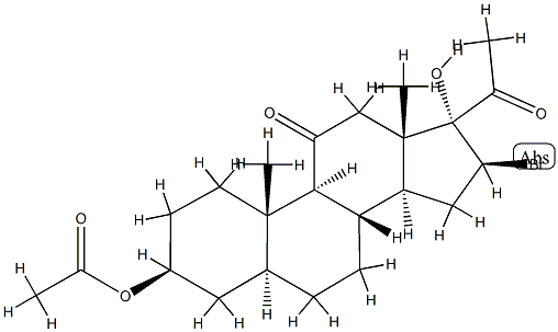 [(3S,5S,8S,9S,10S,13S,14S,16S,17R)-17-acetyl-16-bromo-17-hydroxy-10,13 -dimethyl-11-oxo-2,3,4,5,6,7,8,9,12,14,15,16-dodecahydro-1H-cyclopenta [a]phenanthren-3-yl] acetate Struktur