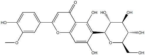 2-(3-メトキシ-4-ヒドロキシフェニル)-6-β-D-グルコピラノシル-5,7-ジヒドロキシ-4H-1-ベンゾピラン-4-オン 化学構造式