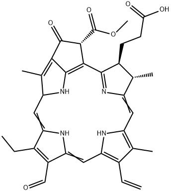 [3S-(3alpha,4beta,21beta)]-14-ethyl-13-formyl-21-(methoxycarbonyl)-4,8,18-trimethyl-20-oxo-9-vinylphorbine-3-propionic acid  Structure