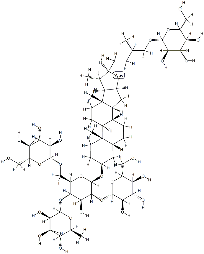[(22S,25S)-26-(β-D-Glucopyranosyloxy)-22-hydroxy-5β-furostan-3β-yl]4-O-(6-deoxy-α-L-mannopyranosyl)-2-O:6-O-di(β-D-glucopyranosyl)-β-D-glucopyranoside 结构式