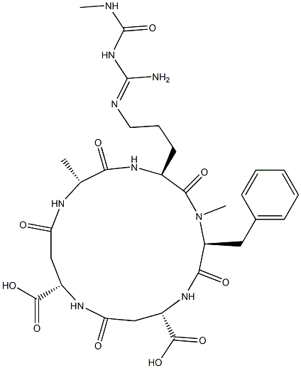 Cyclo[D-alanyl-N5-[imino[[(methylamino)carbonyl]amino]methyl]-L-ornithyl-N-methyl-L-phenylalanyl-L-b-aspartyl-L-b-aspartyl], 243975-37-3, 结构式
