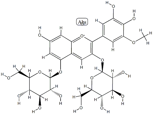 1-Benzopyrylium,2-(3,4-dihydroxy-5-methoxyphenyl)-3,5-bis(b-D-glucopyranosyloxy)-7-hydroxy-, chloride (1:1) Structure