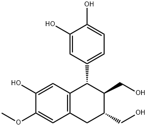 rel-1α*-(3,4-ジヒドロキシフェニル)-1,2,3,4-テトラヒドロ-7-ヒドロキシ-6-メトキシ-2β*,3α*-ナフタレンジメタノール 化学構造式