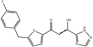 1-[5-[(4-フルオロフェニル)メチル]-2-フリル]-3-ヒドロキシ-3-(1H-1,2,4-トリアゾール-3-イル)-2-プロペン-1-オン 化学構造式