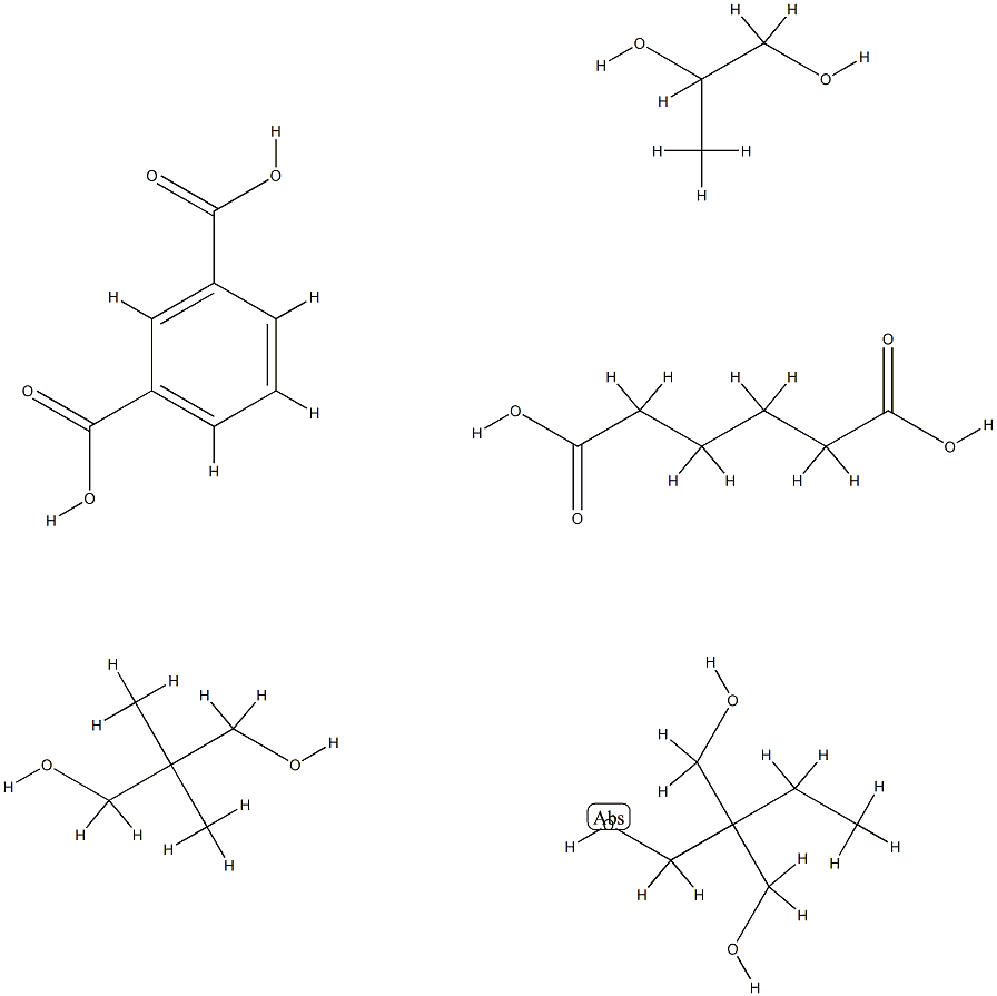 1,3-苯二甲酸与2,2-二甲基-1,3-丙二醇、2-乙基-2-(羟甲基)-1,3-丙二醇、己二酸和1,2-丙二醇的聚合物, 28430-17-3, 结构式