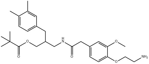 ピバル酸2-(3,4-ジメチルベンジル)-3-[[[3-メトキシ-4-(2-アミノエトキシ)フェニル]アセチル]アミノ]プロピル 化学構造式