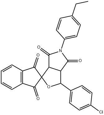 5-(4-ethylphenyl)-3-(4-chlorophenyl)-1',3',4,6-tetraoxohexahydrospiro(1H-furo[3,4-c]pyrrole-1,2'-indane) Struktur