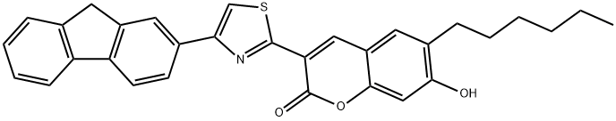 3-[4-(9H-fluoren-2-yl)-1,3-thiazol-2-yl]-6-hexyl-7-hydroxy-2H-chromen-2-one Structure