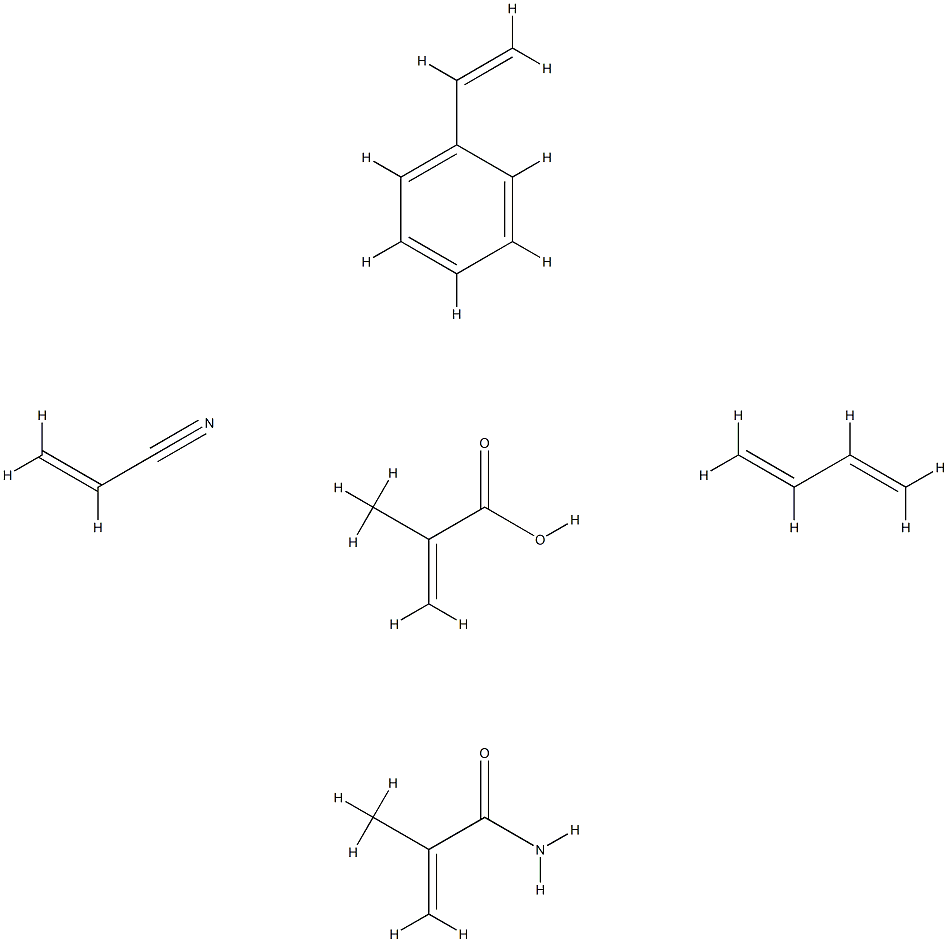 2-Propenoic acid, 2-methyl-, polymer with 1,3-butadiene, ethenylbenzene, 2-methyl-2-propenamide and 2-propenenitrile Struktur