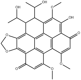 12,13-Dihydro-2-hydroxy-12,13-bis(1-hydroxyethyl)-1,5,6-trimethoxybenzo[1,12]perylo[2,3-d][1,3]dioxole-3,8-dione 结构式