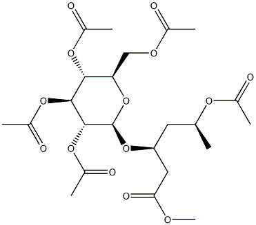 3-O-(2-O,3-O,4-O,6-O-テトラアセチル-β-D-グルコピラノシル)-5-O-アセチル-2,4,6-トリデオキシ-L-erythro-ヘキソン酸メチル 化学構造式