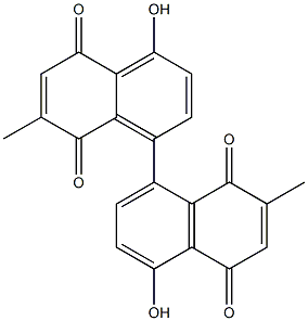 5,5'-ジヒドロキシ-2,2'-ジメチル-8,8'-ビナフタレン-1,1',4,4'-テトラオン 化学構造式