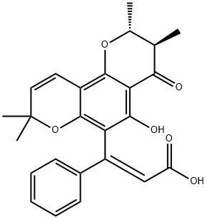 [Z,(-)]-3-(3,4-ジヒドロ-5-ヒドロキシ-2,3,8,8-テトラメチル-4-オキソ-2H,8H-ベンゾ[1,2-b:3,4-b']ジピラン-6-イル)-3-フェニルプロペン酸 化学構造式