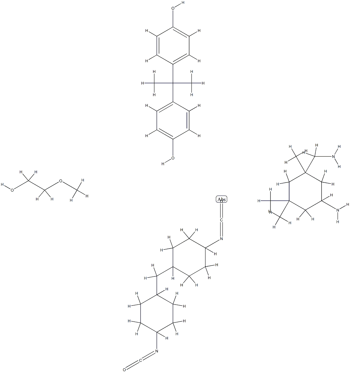 Phenol, 4,4'-(1-methylethylidene)bis-, polymer with 5-amino-1,3,3-trimethylcyclohexanemethanamine, α-hydro-ω-hydroxypoly[ oxy(methyl-1,2-ethanediyl)] and 1,1'-methylenebis[4-isocyanatocyclohexane] Structure