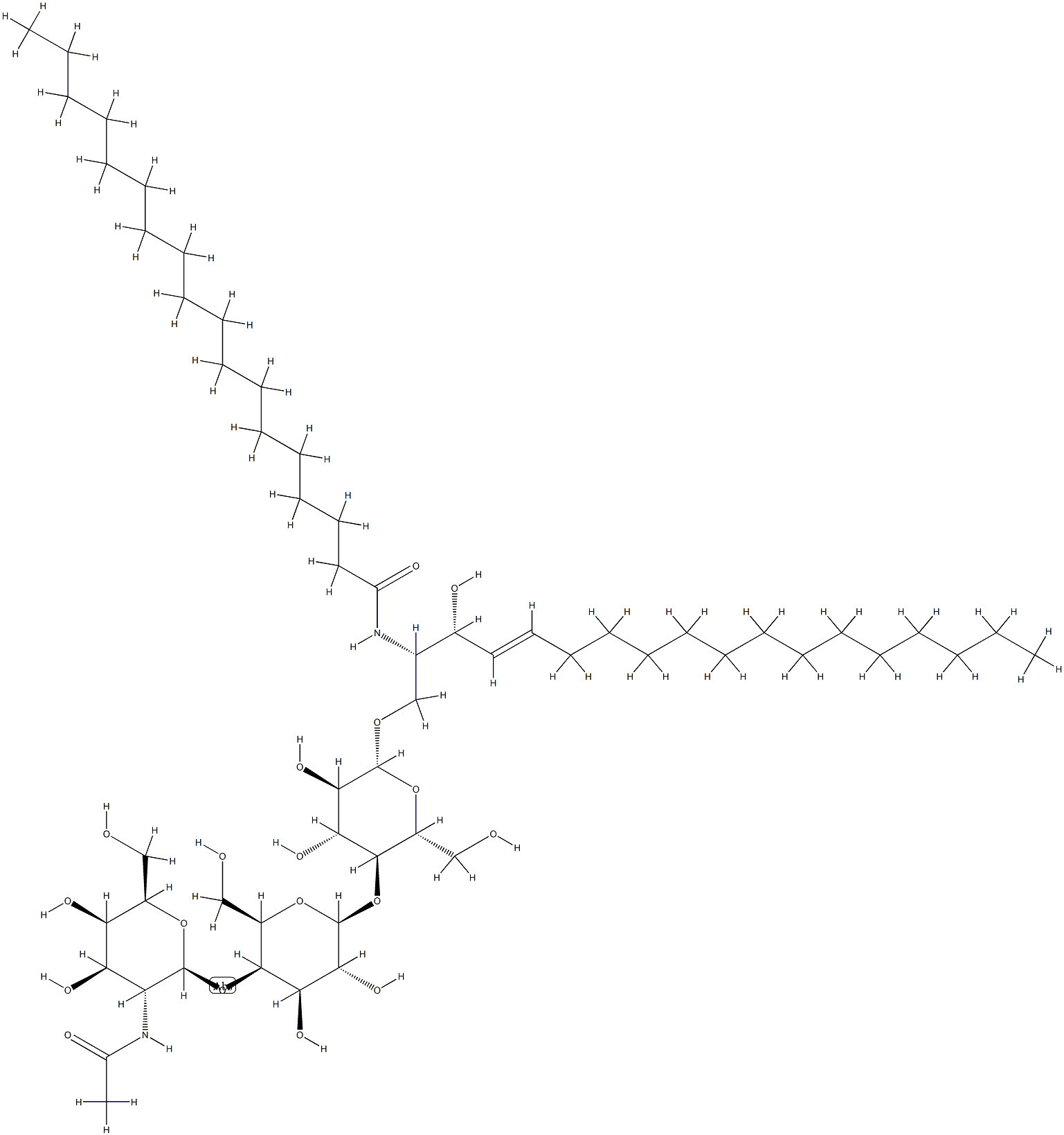 (2S,3R,4E)-2-(オクタデカノイルアミノ)-1-[4-O-[4-O-(2-アセチルアミノ-2-デオキシ-β-D-ガラクトピラノシル)-β-D-ガラクトピラノシル]-β-D-グルコピラノシルオキシ]-4-オクタデセン-3-オール 化学構造式
