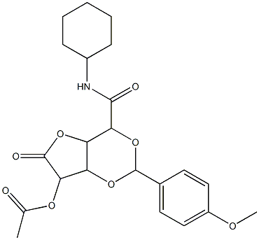 N-cyclohexyl-5-O-acetyl-2,4-O-(4-methoxybenzylidene)glucaro-1-amide-6,3-lactone 化学構造式