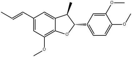 (2R)-2β-(3,4-ジメトキシフェニル)-2,3-ジヒドロ-7-メトキシ-3α-メチル-5-[(E)-1-プロペニル]ベンゾフラン 化学構造式