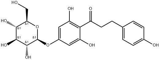 1-[4-(β-D-グルコピラノシルオキシ)-2,6-ジヒドロキシフェニル]-3-(4-ヒドロキシフェニル)-1-プロパノン 化学構造式