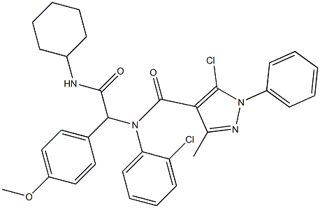 1H-Pyrazole-4-carboxamide,5-chloro-N-(2-chlorophenyl)-N-[2-(cyclohexylamino)-1-(4-methoxyphenyl)-2-oxoethyl]-3-methyl-1-phenyl-(9CI) Structure