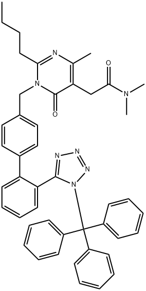 2-丁基-1,6-二氢-N,N,4-三甲基-6-氧代-1-[[2'-[1-(三苯甲基)-1H-四氮唑-5-基][1,1'-联苯]-4-基]甲基]-5-嘧啶乙酰胺,503155-67-7,结构式