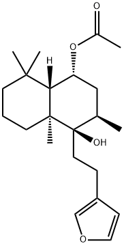 1-[2-(3-フリル)エチル]デカヒドロ-2α,5,5,8aβ-テトラメチルナフタレン-1α,4β-ジオール4-アセタート 化学構造式