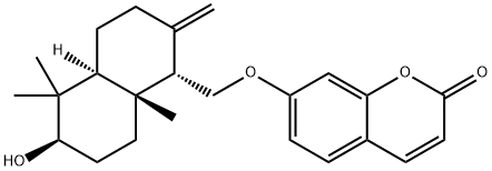 7-[[(1S,4aβ)-デカヒドロ-6α-ヒドロキシ-5,5,8aα-トリメチル-2-メチレンナフタレン-1-イル]メトキシ]-2H-1-ベンゾピラン-2-オン 化学構造式