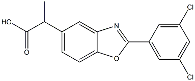 2-(3,5-ジクロロフェニル)-α-メチル-5-ベンゾオキサゾール酢酸 化学構造式