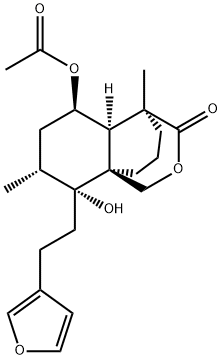 (8R)-19-Oxo-15,16:19,20-diepoxylabda-13(16),14-diene-6β,9-diol 6-acetate Struktur