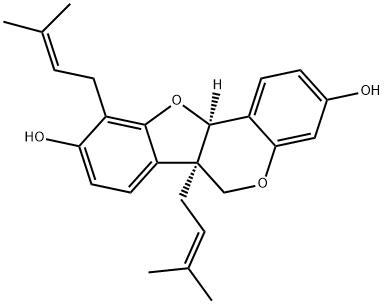 (6aR)-6a,11aα-ジヒドロ-6a,10-ビス(3-メチル-2-ブテニル)-6H-ベンゾフロ[3,2-c][1]ベンゾピラン-3,9-ジオール 化学構造式