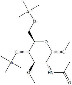 メチル2-(アセチルアミノ)-3-O-メチル-4-O,6-O-ビス(トリメチルシリル)-2-デオキシ-α-D-グルコピラノシド 化学構造式