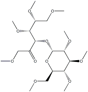 1-O,4-O,5-O,6-O-Tetramethyl-3-O-(2-O,3-O,4-O,6-O-tetramethyl-α-D-glucopyranosyl)-D-fructose Struktur