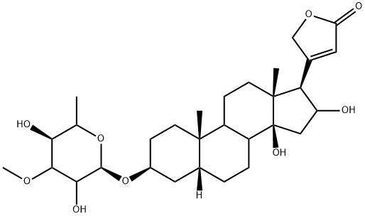 3β-[(6-デオキシ-3-O-メチル-D-ガラクトピラノシル)オキシ]-14,16β-ジヒドロキシ-5β-カルダ-20(22)-エノリド 化学構造式