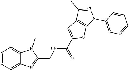 1H-Thieno[2,3-c]pyrazole-5-carboxamide,3-methyl-N-[(1-methyl-1H-benzimidazol-2-yl)methyl]-1-phenyl-(9CI) Struktur