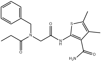 3-Thiophenecarboxamide,4,5-dimethyl-2-[[[(1-oxopropyl)(phenylmethyl)amino]acetyl]amino]-(9CI) 化学構造式