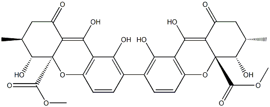 (3S,3'S,4S,4'R,4aR,4'aR)-2,2',3,3',4,4',9,9'-Octahydro-1,1',4,4',8,8'-hexahydroxy-3,3'-dimethyl-9,9'-dioxo-7,7'-bi(4aH-xanthene)-4a,4'a-dicarboxylic acid dimethyl ester Structure