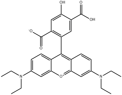 9-(2-カルボキシラト-5-カルボキシ-4-ヒドロキシフェニル)-3,6-ビス(ジエチルアミノ)キサンチリウム 化学構造式