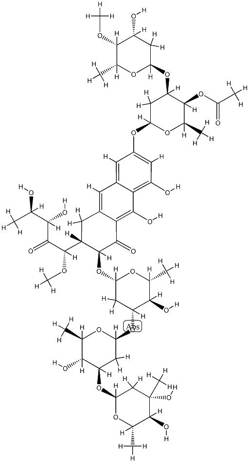 3'''-O-(3-C-Methyl-2,6-dideoxy-α-L-arabino-hexopyranosyl)olivomycin D Struktur