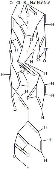 [2-[[[5-[(2-氯-5-磺基苯基)偶氮]-2-羟苯基]亚甲基]氨基]苯甲酸根合(3-)][2-羟基-3-[[(2-羟基苯基)亚甲基]氨基]-5-硝基苯磺酸根合(3-)]铬酸(3-)三钠, 64611-72-9, 结构式